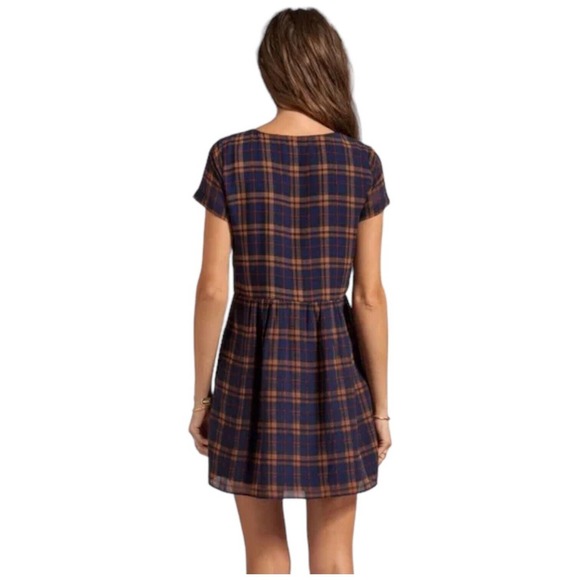 DV By Dolce Vita Womens XS Adelaide Plaid Chiffon Scoop Neck Lined Dress Blue - Picture 12 of 13